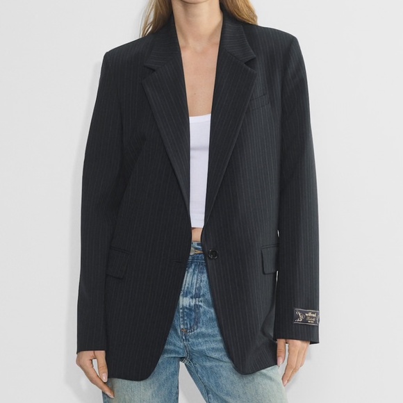 NWT Aritzia Wilfred New Generation Blazer - Navy Pinstripes - Sz 8 - Picture 11 of 11